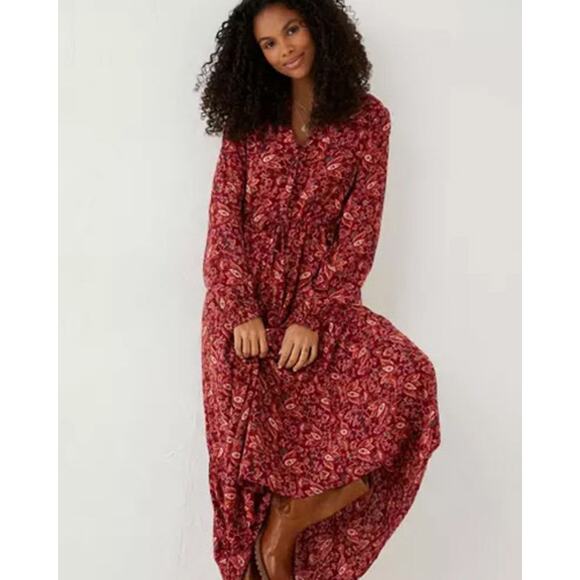 Fat Face FatFace Red Joyce Floral Maxi Dress long sleeved V neck size 20 - Picture 16 of 16